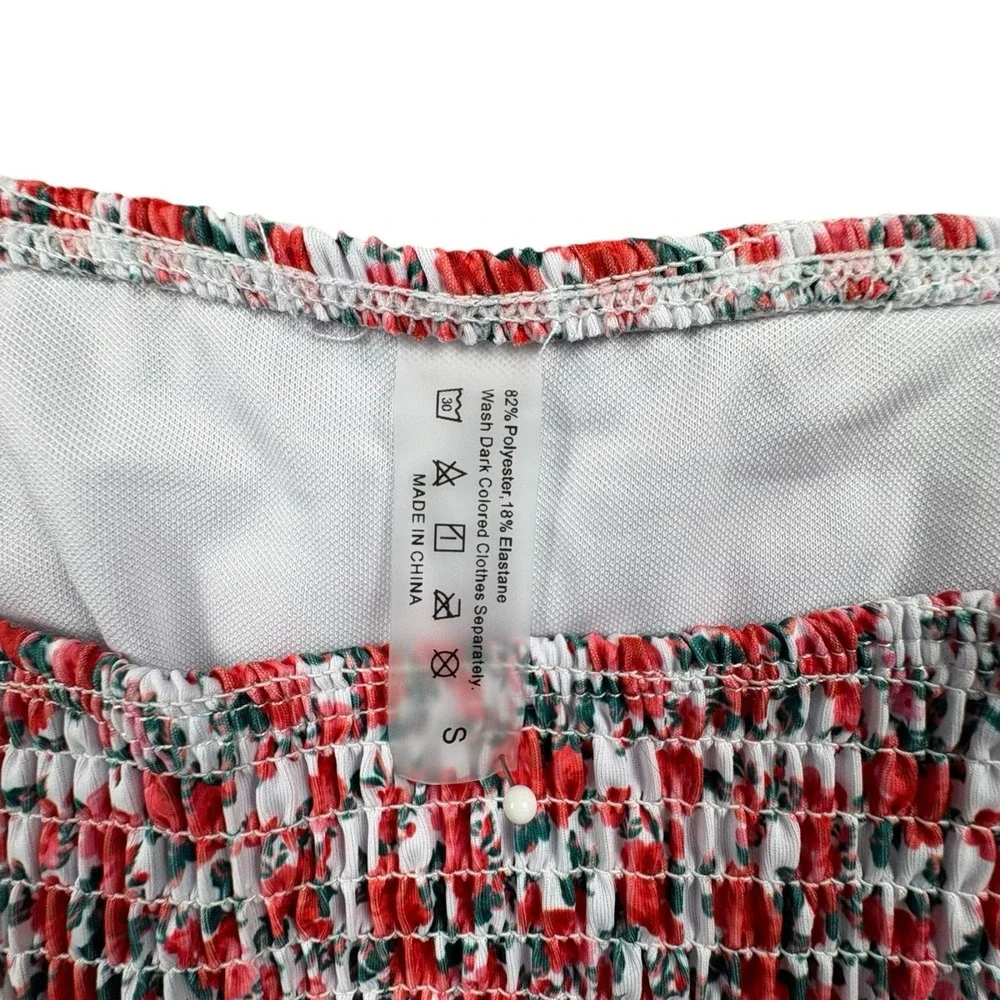 Unbranded Floral Smocked Bikini Set Red White‎ Bandeau Top High Cut S